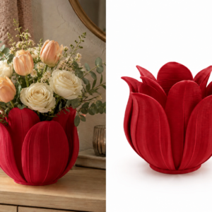 Lotus Yapraklı Vazo – 3D Baskı Dekoratif Çiçeklik-Kırmızı