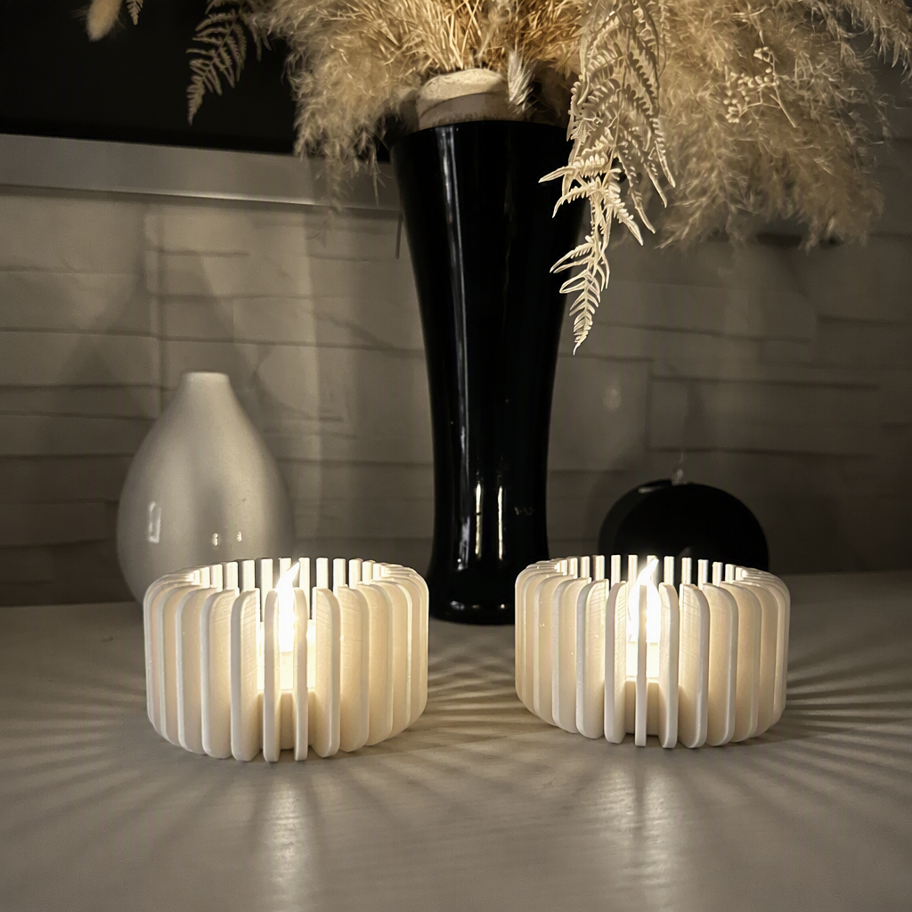 Modern Çizgili Mumluk – 3D Baskı Tealight Mumluk (1 Adet)-Beyaz - Görsel 2