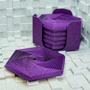 Super Fidget Coaster Seti – 3D Baskı Altıgen Desenli Bardak Altlığı ve Tutucu-Mor