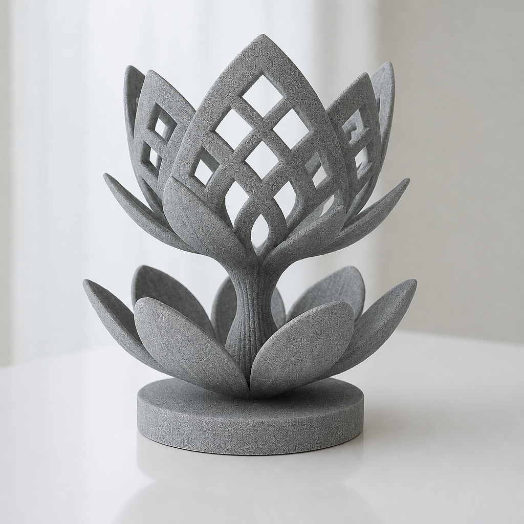 Lotus Çiçeği Mumluk – 3D Baskı Dekoratif Tealight Mumluk-Gri