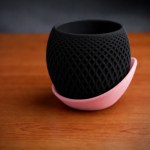 Küre Saksı – 3D Baskı Kafes Dokulu İki Parçalı Dekoratif Saksı - Siyah-Pembe