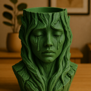 Ağlayan Kadın Büst Saksı – 3D Baskı Sanatsal Dekoratif Saksı - Yeşil