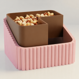 Fıstık Kasesi – 3D Baskı Çift Hazneli Kabuk Ayırıcı Sunum Kasesi - Pembe Kahverengi