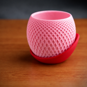 Küre Saksı – 3D Baskı Kafes Dokulu İki Parçalı Dekoratif Saksı - Pembe-Kırmızı