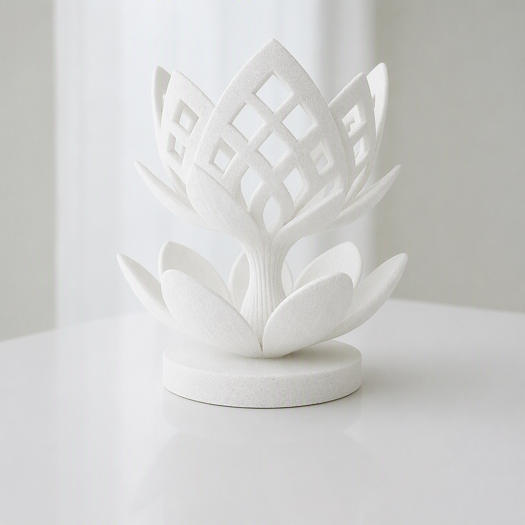 Lotus Çiçeği Mumluk – 3D Baskı Dekoratif Tealight Mumluk-Beyaz