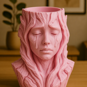 Ağlayan Kadın Büst Saksı – 3D Baskı Sanatsal Dekoratif Saksı - Pembe