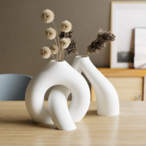 Interlocking Vazo – 3D Baskı İç İçe Geçen Dekoratif Vazo-Beyaz