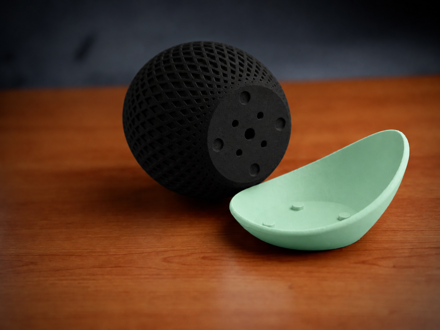 Küre Saksı – 3D Baskı Kafes Dokulu İki Parçalı Dekoratif Saksı - Siyah-Mint - Görsel 2