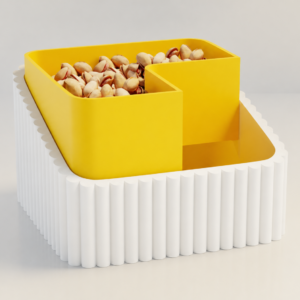 Fıstık Kasesi – 3D Baskı Çift Hazneli Kabuk Ayırıcı Sunum Kasesi - Beyaz Sarı