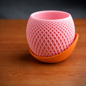 Küre Saksı – 3D Baskı Kafes Dokulu İki Parçalı Dekoratif Saksı - Pembe-Turuncu