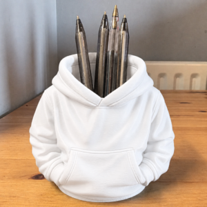 Kapüşonlu Sweatshirt Kalemlik – 3D Baskı Masaüstü Organizer-Beyaz