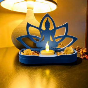 Lotus Buda Mumluk – 3D Baskı Dekoratif Tealight Mumluk-Mavi
