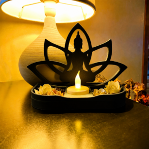 Lotus Buda Mumluk – 3D Baskı Dekoratif Tealight Mumluk-Siyah