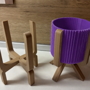 Ayaklı Çizgili Saksı – 3D Baskı Bej Standlı Dekoratif Saksı - Mor
