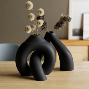Interlocking Vazo – 3D Baskı İç İçe Geçen Dekoratif Vazo-Siyah