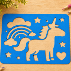 Unicorn ve Gökkuşağı Çizim Şablonu – 3D Baskı Desen Kalıbı - Mavi