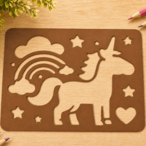 Unicorn ve Gökkuşağı Çizim Şablonu – 3D Baskı Desen Kalıbı - Kahverengi