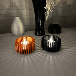 Modern Çizgili Mumluk – 3D Baskı Tealight Mumluk (1 Adet)-Turuncu