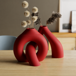 Interlocking Vazo – 3D Baskı İç İçe Geçen Dekoratif Vazo-Kırmızı