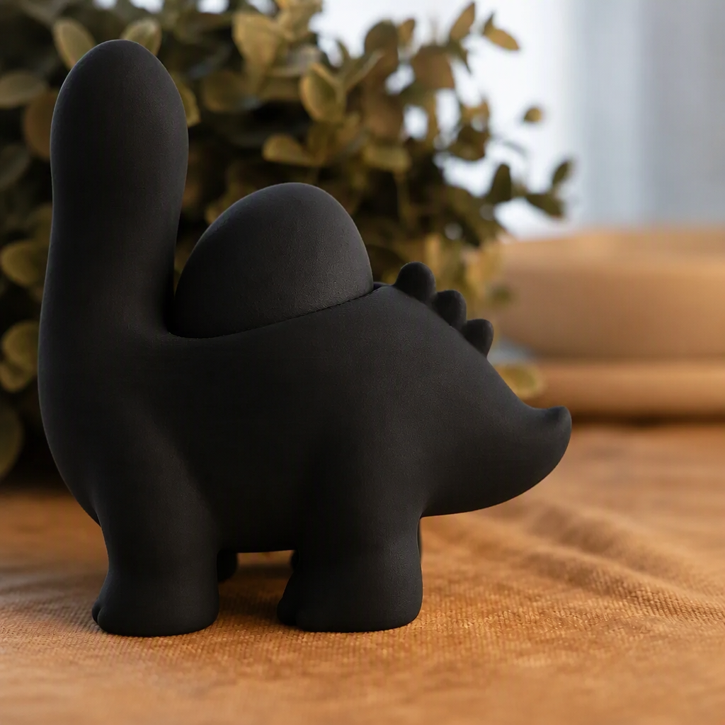 Dinozor Yumurtalık – 3D Baskı Sevimli Eggosaurus Yumurta Tutucu-Siyah - Görsel 2