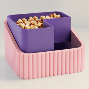Fıstık Kasesi – 3D Baskı Çift Hazneli Kabuk Ayırıcı Sunum Kasesi - Pembe Mor