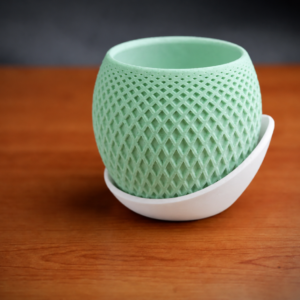 Küre Saksı – 3D Baskı Kafes Dokulu İki Parçalı Dekoratif Saksı - Mint-Beyaz