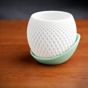 Küre Saksı – 3D Baskı Kafes Dokulu İki Parçalı Dekoratif Saksı - Beyaz-Mint