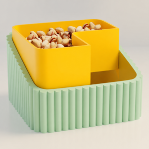 Fıstık Kasesi – 3D Baskı Çift Hazneli Kabuk Ayırıcı Sunum Kasesi - Mint Sarı