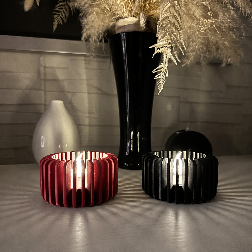 Modern Çizgili Mumluk – 3D Baskı Tealight Mumluk (1 Adet)-Kırmızı - Görsel 2