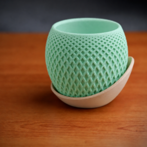 Küre Saksı – 3D Baskı Kafes Dokulu İki Parçalı Dekoratif Saksı - Mint-Bej
