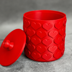 Kalp Desenli Kapaklı Saklama Kutusu – 3D Baskı İki Renkli Organizer - Kırmızı