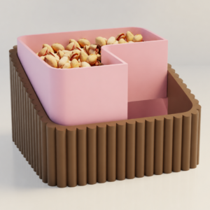 Fıstık Kasesi – 3D Baskı Çift Hazneli Kabuk Ayırıcı Sunum Kasesi - Kahverengi Pembe