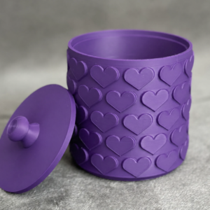 Kalp Desenli Kapaklı Saklama Kutusu – 3D Baskı İki Renkli Organizer - Mor