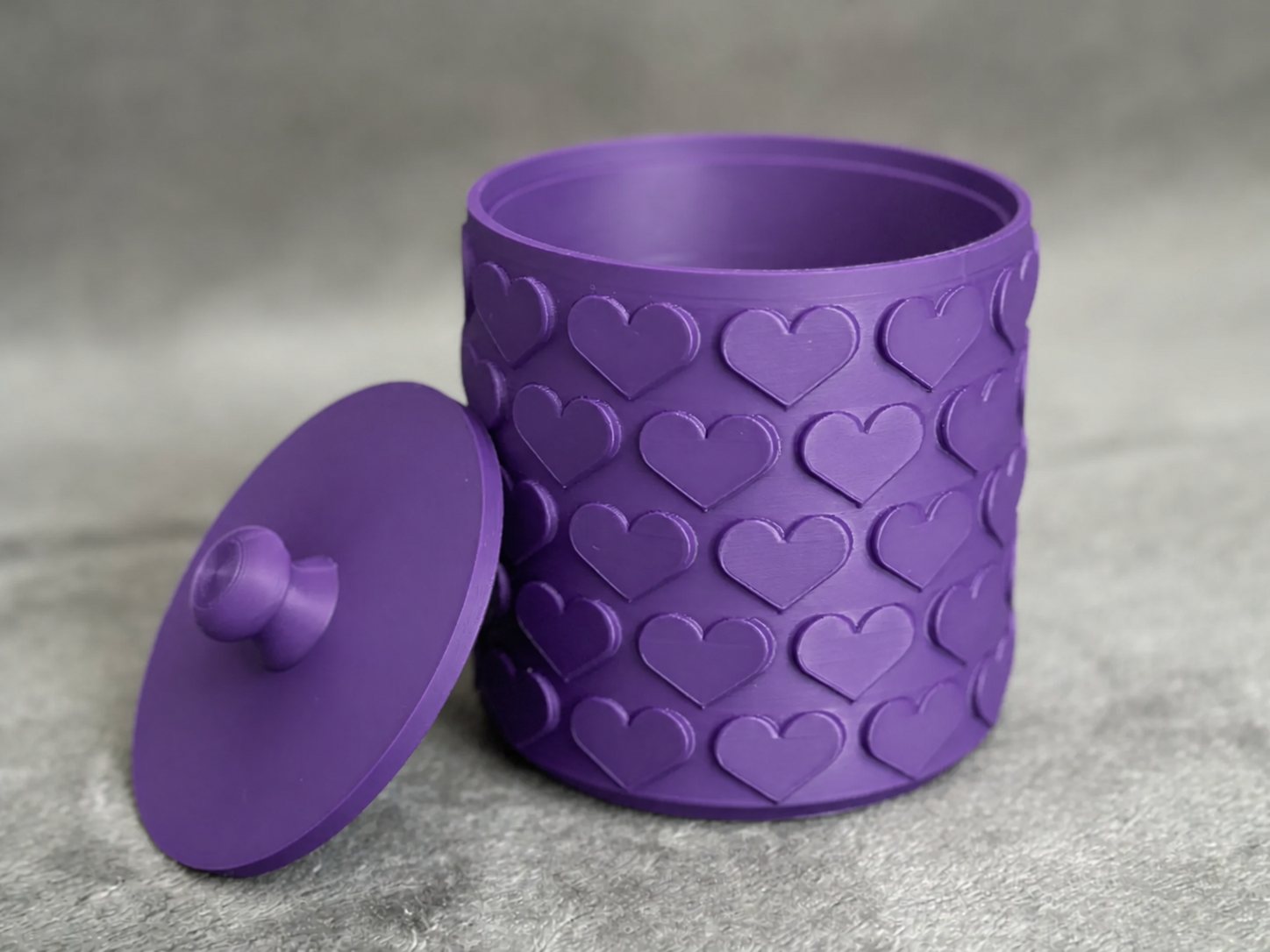 Kalp Desenli Kapaklı Saklama Kutusu – 3D Baskı İki Renkli Organizer - Mor