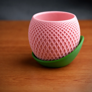 Küre Saksı – 3D Baskı Kafes Dokulu İki Parçalı Dekoratif Saksı - Pembe-Yeşil