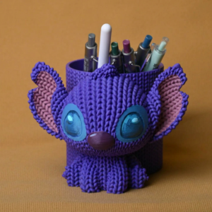 Knitted Kalemlik – 3D Baskı Sevimli Karakterli Masaüstü Kalem Organizeri-Mor