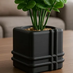 Square Planter – 3D Baskı Izgara Desenli Küp Saksı-Siyah
