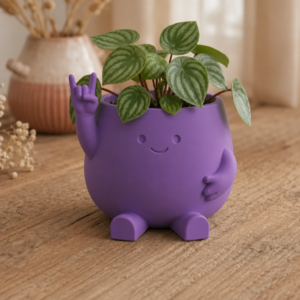 Smiley Face Planter – 3D Baskı Gülümseyen Karakterli Saksı-Mor