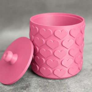 Kalp Desenli Kapaklı Saklama Kutusu – 3D Baskı İki Renkli Organizer - Pembe