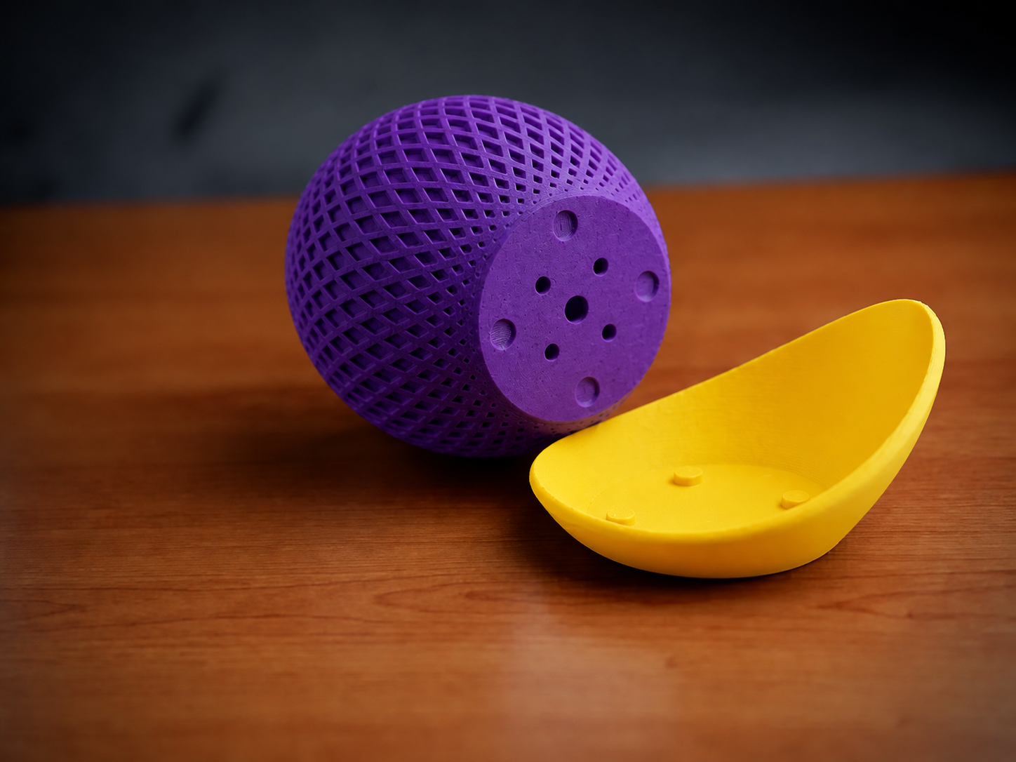 Küre Saksı – 3D Baskı Kafes Dokulu İki Parçalı Dekoratif Saksı - Mor-Sarı - Görsel 2