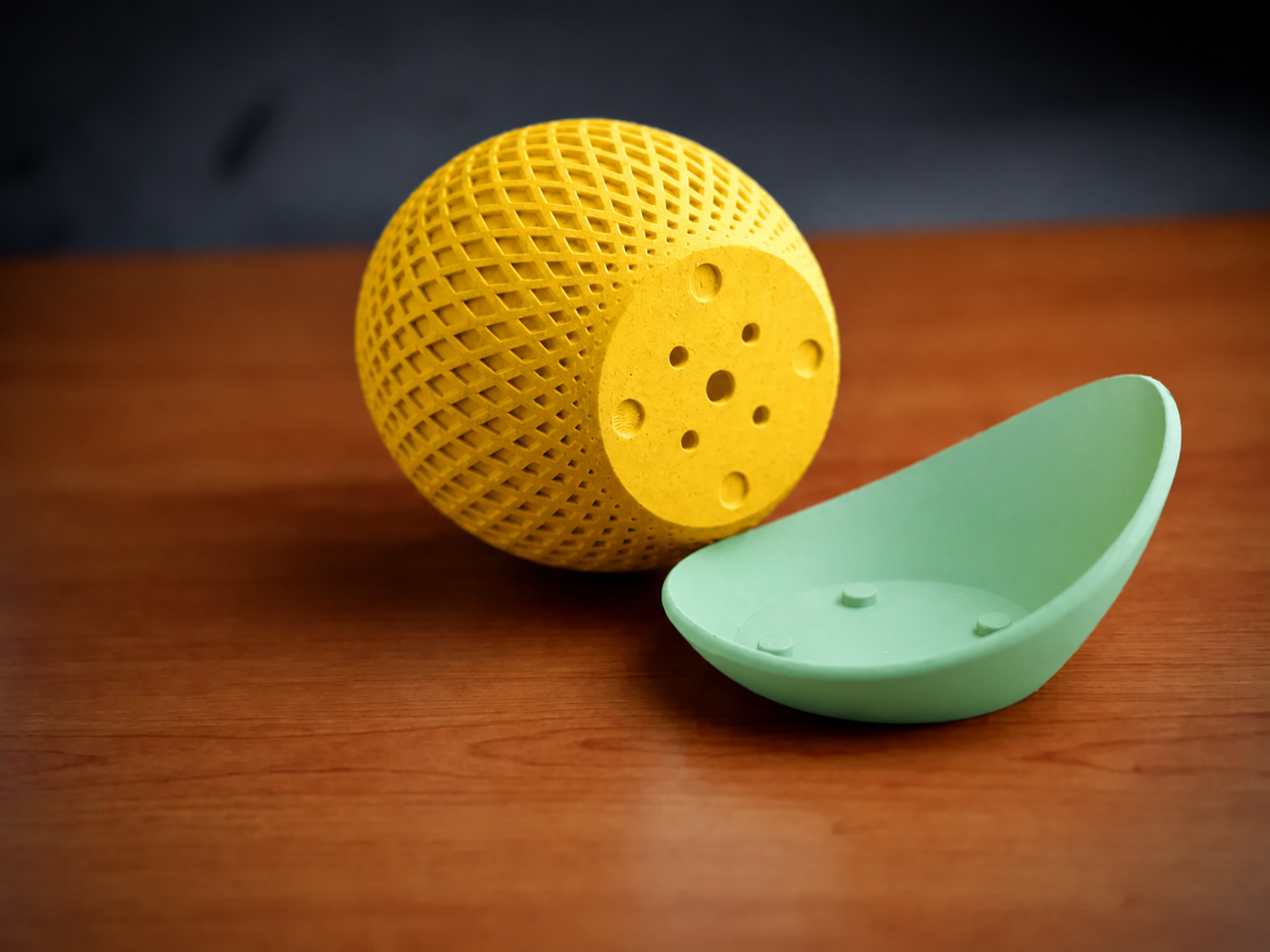 Küre Saksı – 3D Baskı Kafes Dokulu İki Parçalı Dekoratif Saksı - Sarı-Mint - Görsel 2