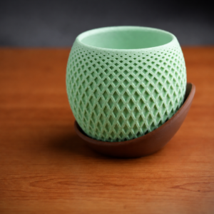 Küre Saksı – 3D Baskı Kafes Dokulu İki Parçalı Dekoratif Saksı - Mint-Kahverengi