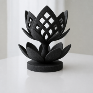 Lotus Çiçeği Mumluk – 3D Baskı Dekoratif Tealight Mumluk-Siyah