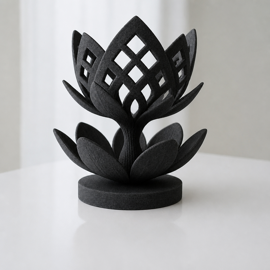 Lotus Çiçeği Mumluk – 3D Baskı Dekoratif Tealight Mumluk-Siyah