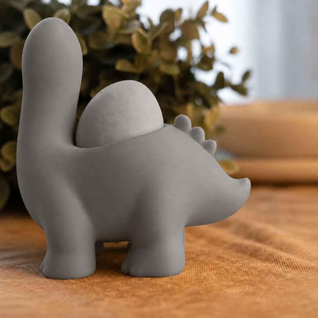 Dinozor Yumurtalık – 3D Baskı Sevimli Eggosaurus Yumurta Tutucu-Gri - Görsel 2