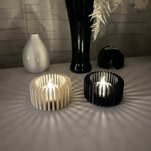Modern Çizgili Mumluk – 3D Baskı Tealight Mumluk (1 Adet)-Bej