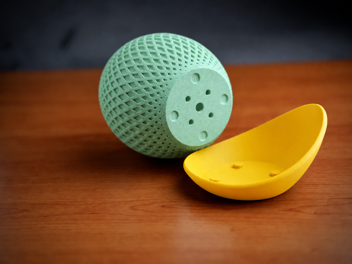Küre Saksı – 3D Baskı Kafes Dokulu İki Parçalı Dekoratif Saksı - Mint-Sarı - Görsel 2