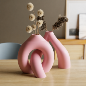 Interlocking Vazo – 3D Baskı İç İçe Geçen Dekoratif Vazo-Pembe