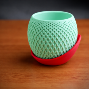 Küre Saksı – 3D Baskı Kafes Dokulu İki Parçalı Dekoratif Saksı - Mint-Kırmızı