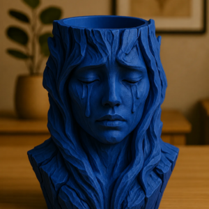 Ağlayan Kadın Büst Saksı – 3D Baskı Sanatsal Dekoratif Saksı - Mavi